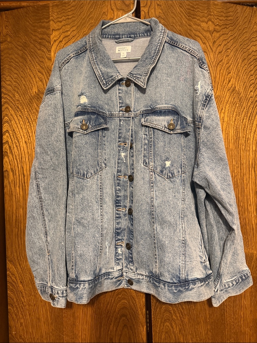 Market & Spruce Light Wash Blue Distressed Denim Jacket